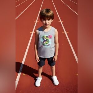 OSHKOSH B'GOSH BOYS' GREY DINOSAUR MUSCLE TANK TOP SIZE 14 - 12